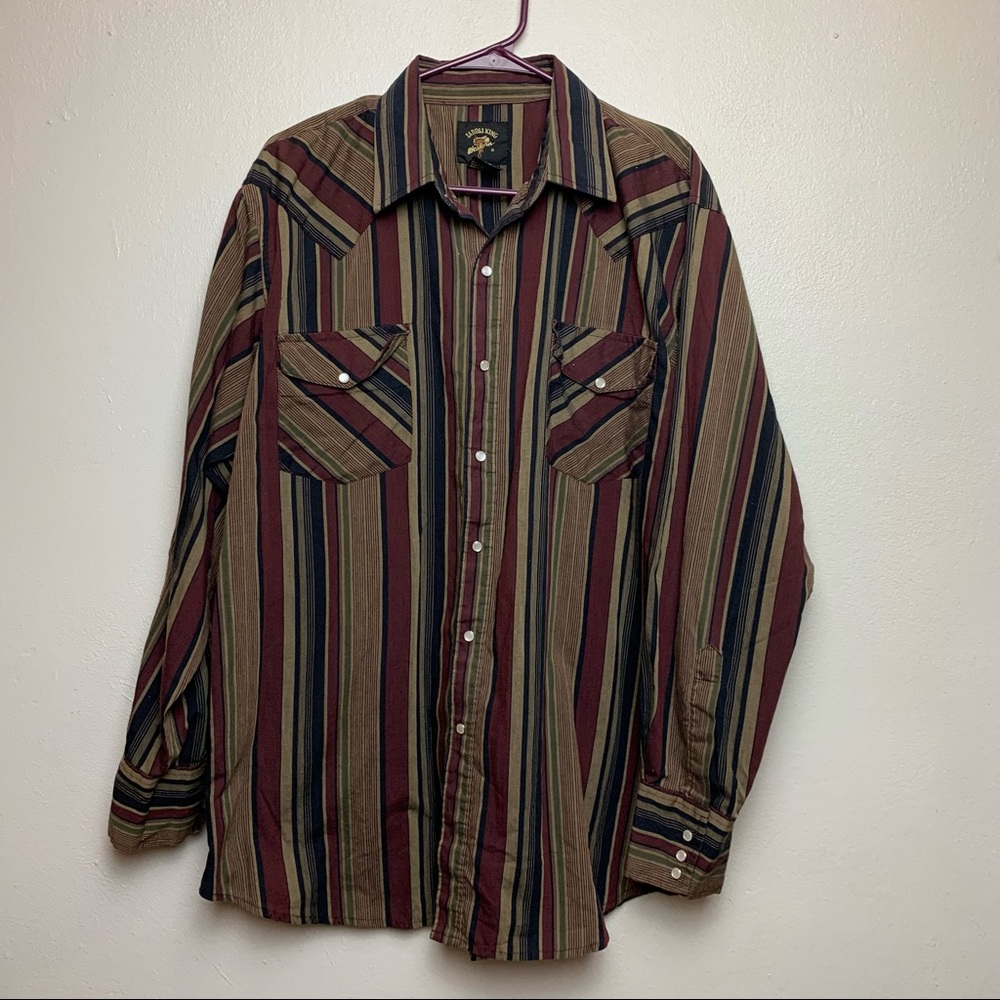 Vintage Saddle King Mens Striped Pearl Snap Shirt